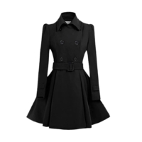 ForeMode Women Swing Double Breasted Wool Pea Coat with Belt Buckle Spring Mid-Long Long Sleeve Lapel Dresses Outwear